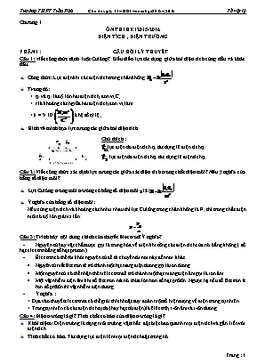 Đề cương ôn thi học kỳ I môn Vật lý Lớp 11 - Năm học 2015-2016 - Trường THPT Trần Phú